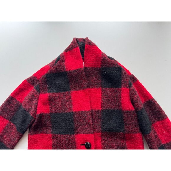 Aritzia WILFRED FREE Off Duty Red Black Check Wool Blend Cocoon Coat, Size S - Picture 6 of 16
